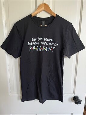 Black Graphic Tee - "The One Where Everyone Finds Out" FRIENDS Pregnancy Shirt